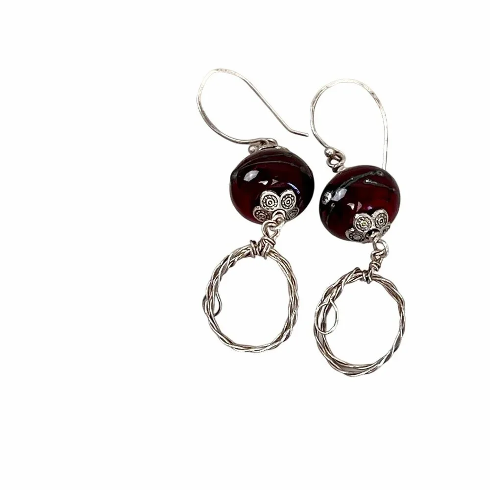 Handcrafted Purple Glass & Silver Wire Dangle Earrings Lightweight Jewelry - Picture 4 of 4